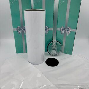 Lot of 5 Blank White 20oz Stainless Steel Tumblers With Lids & Straws Boutique